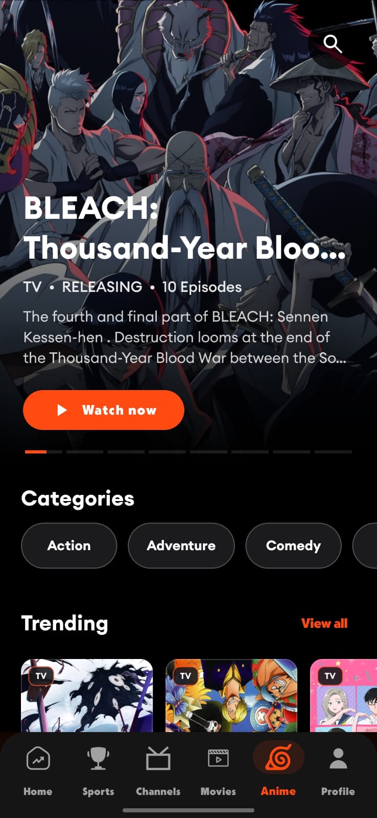 Voltra anime browser on Android mobile