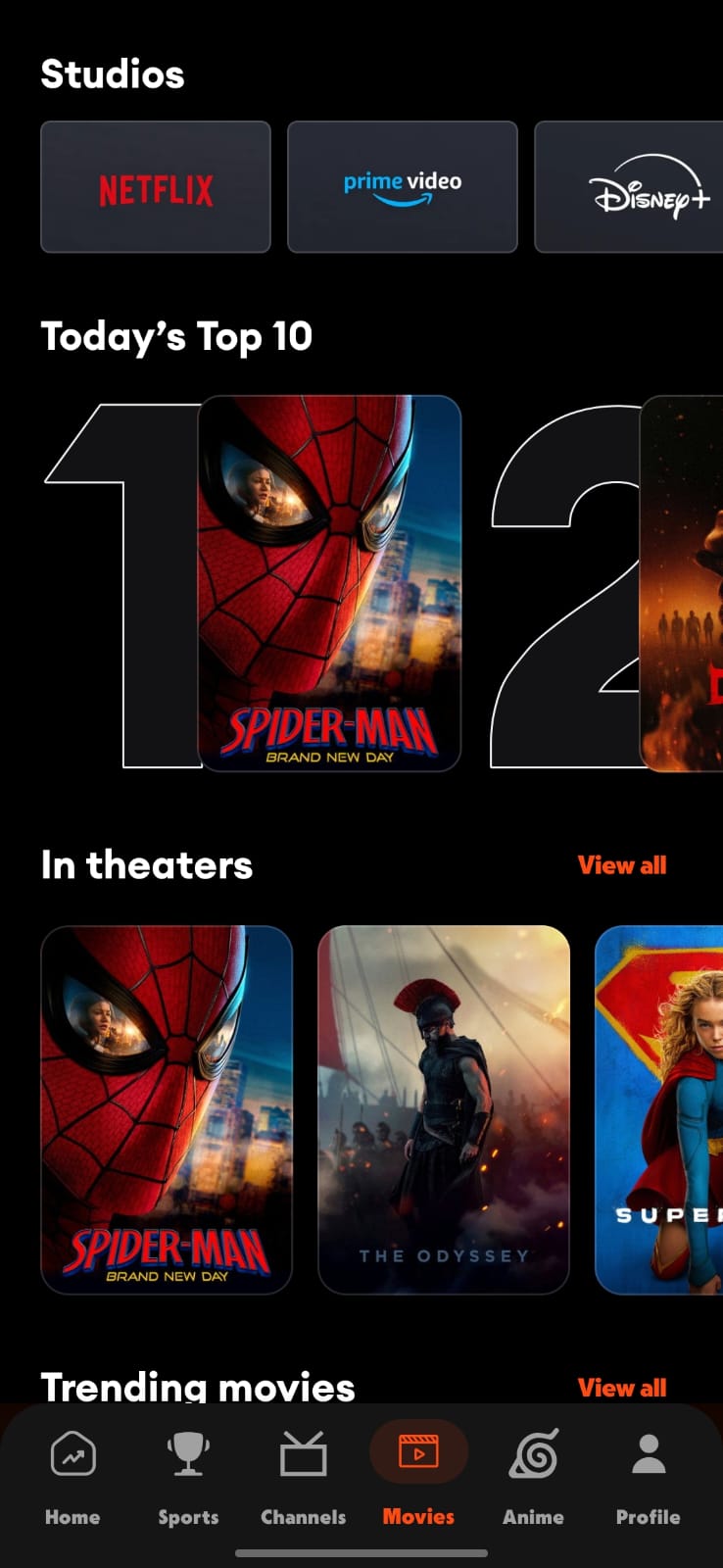 Voltra movies and series browser on Android mobile