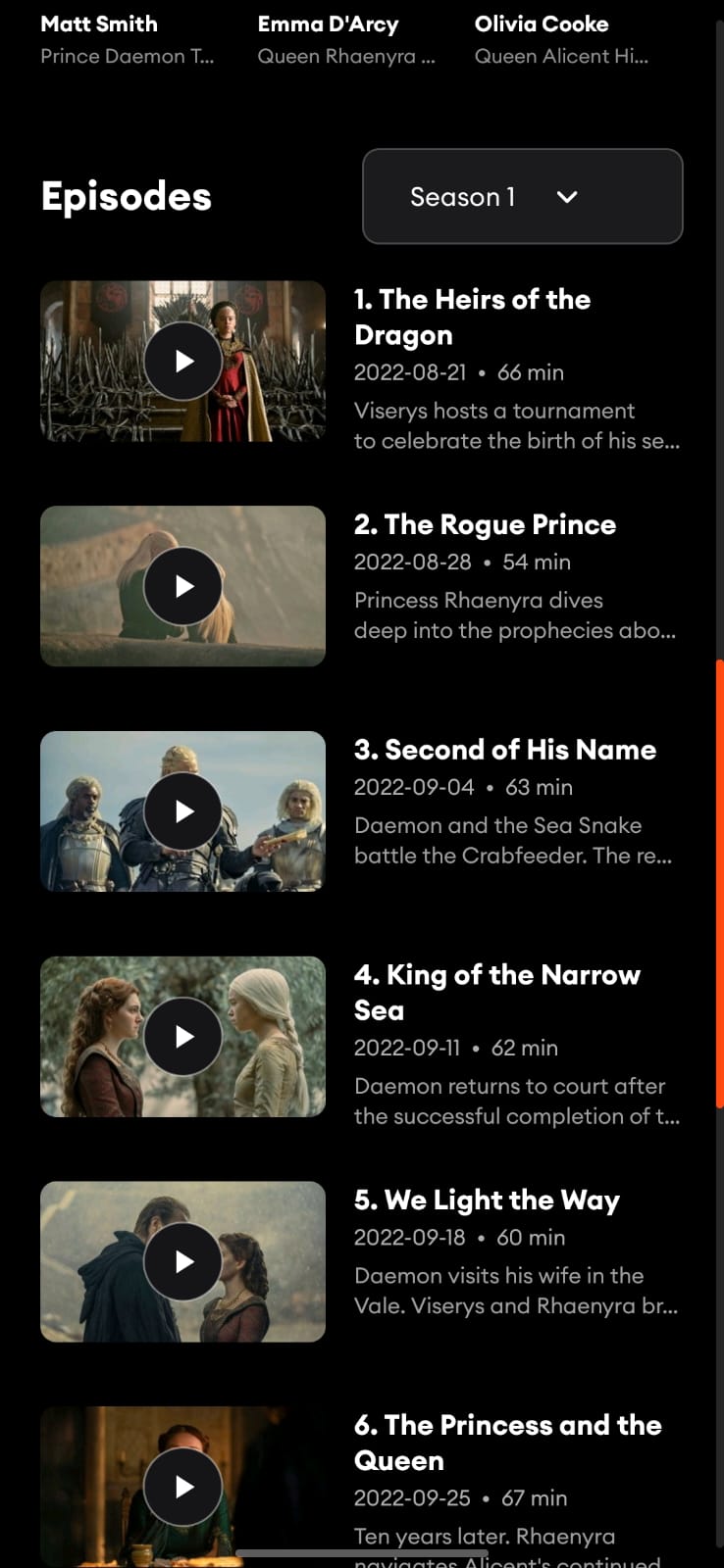 Voltra series episode browser on Android mobile