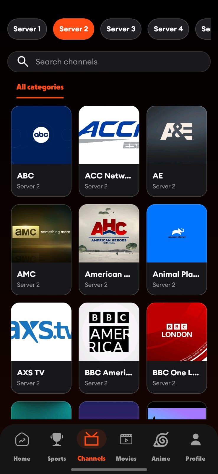 Voltra channel browser on Android mobile