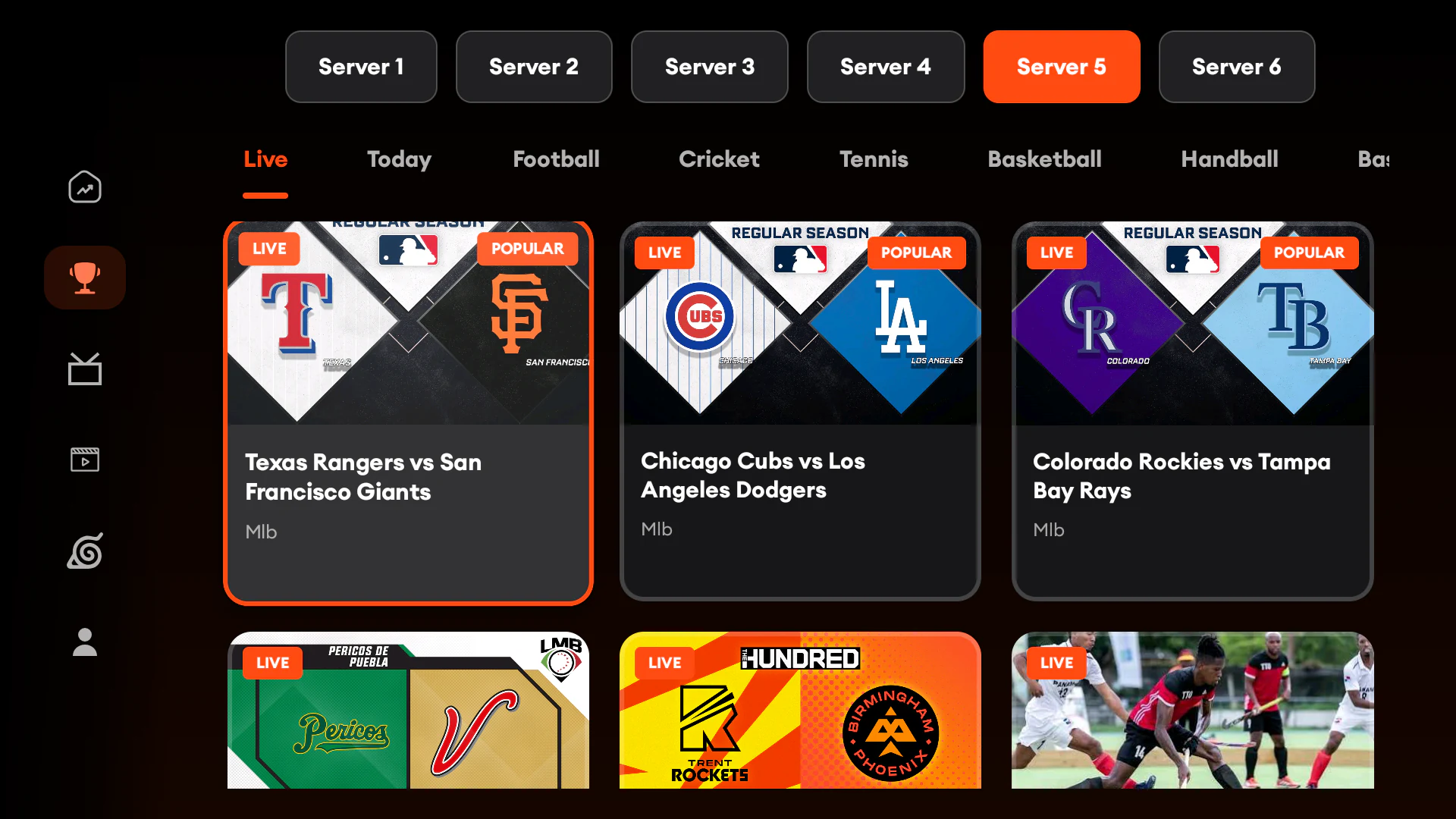 Voltra live sports browser on Android TV