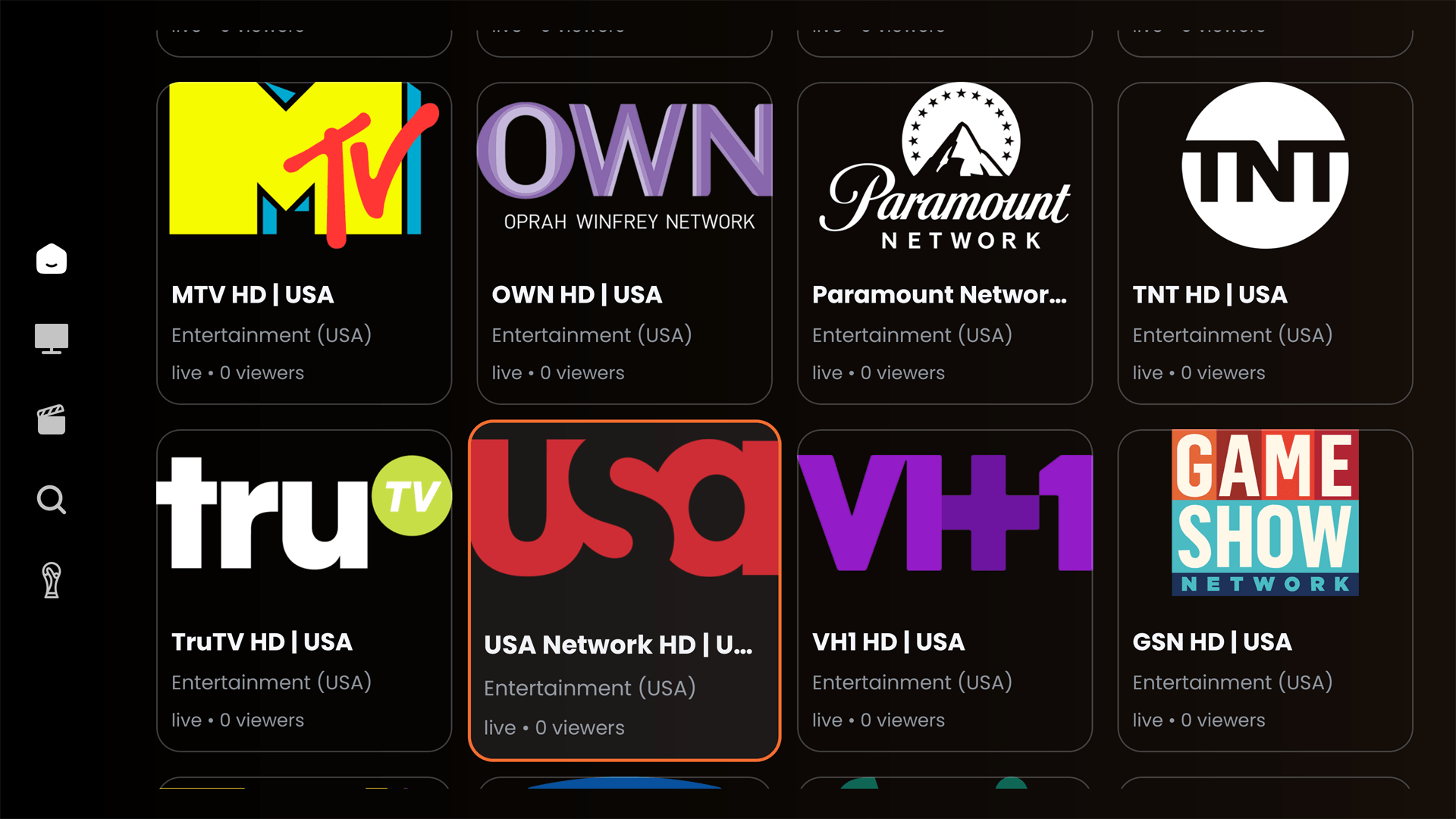 Live channels screenshot