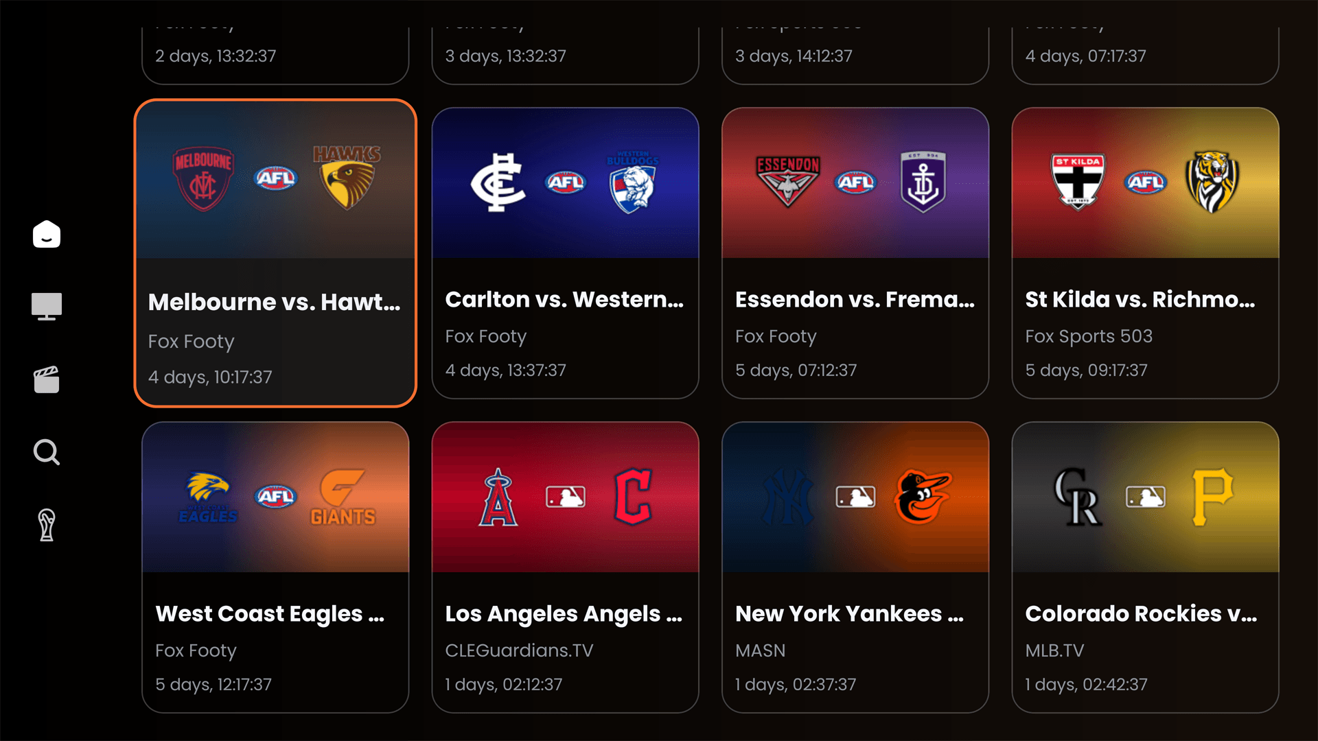 Live sports screenshot
